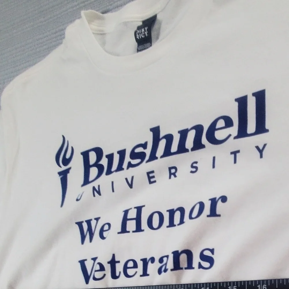 District Bushnell University We Honor Veterans Promo Tee White Navy 2XL